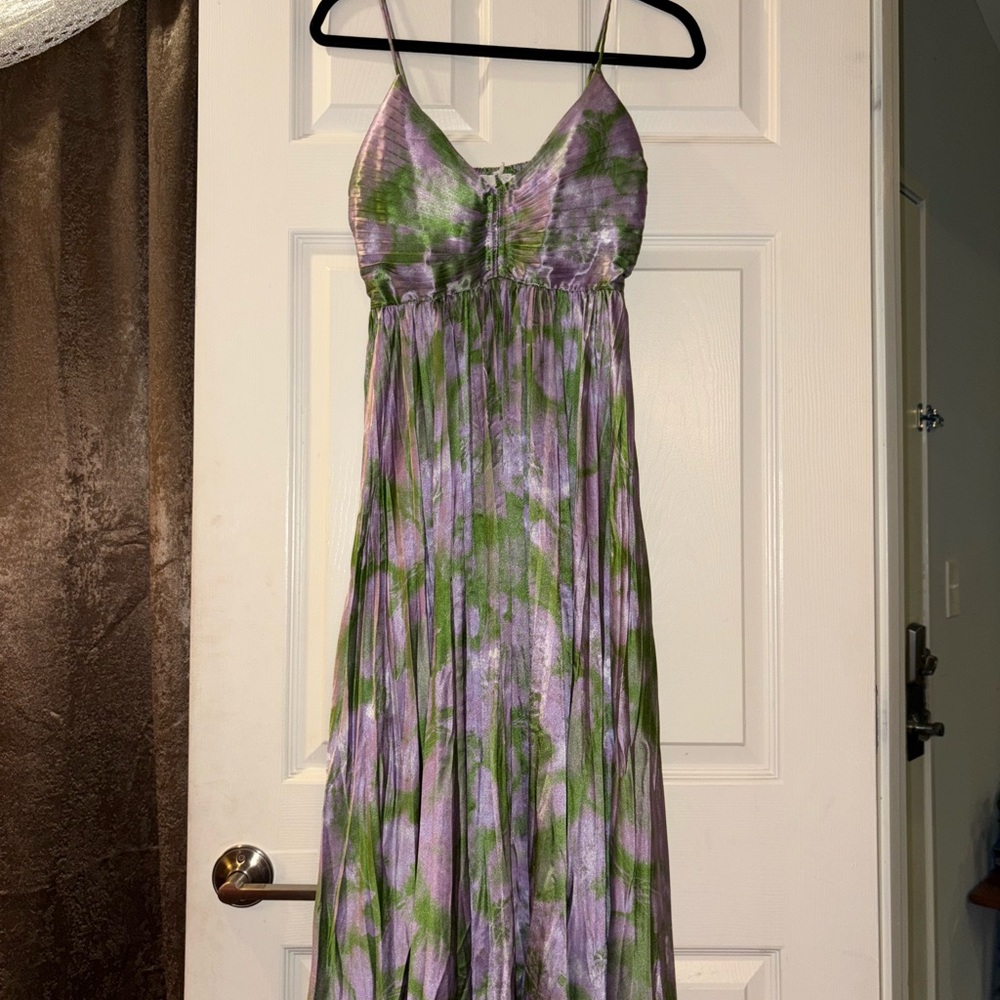 Lavender & Olive Floral Spaghetti-Strap Maxi Dress